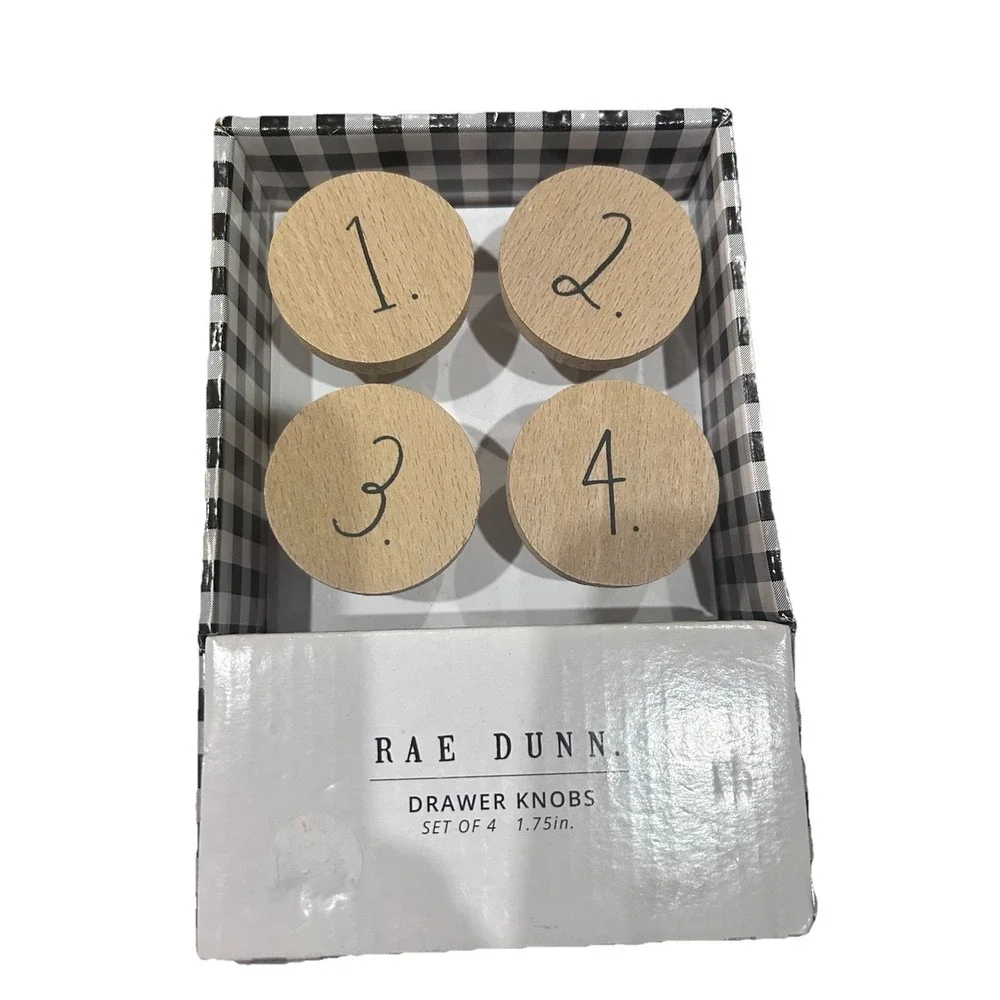 RAE DUNN WOODEN DRAWER KNOBS‎ NEW 1, 2,3,4 Shabby Chic Country Kitchen